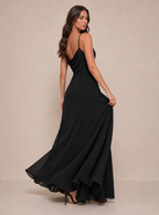 Zephrina Dorothee cowl-back chiffon slit maxi dress in black