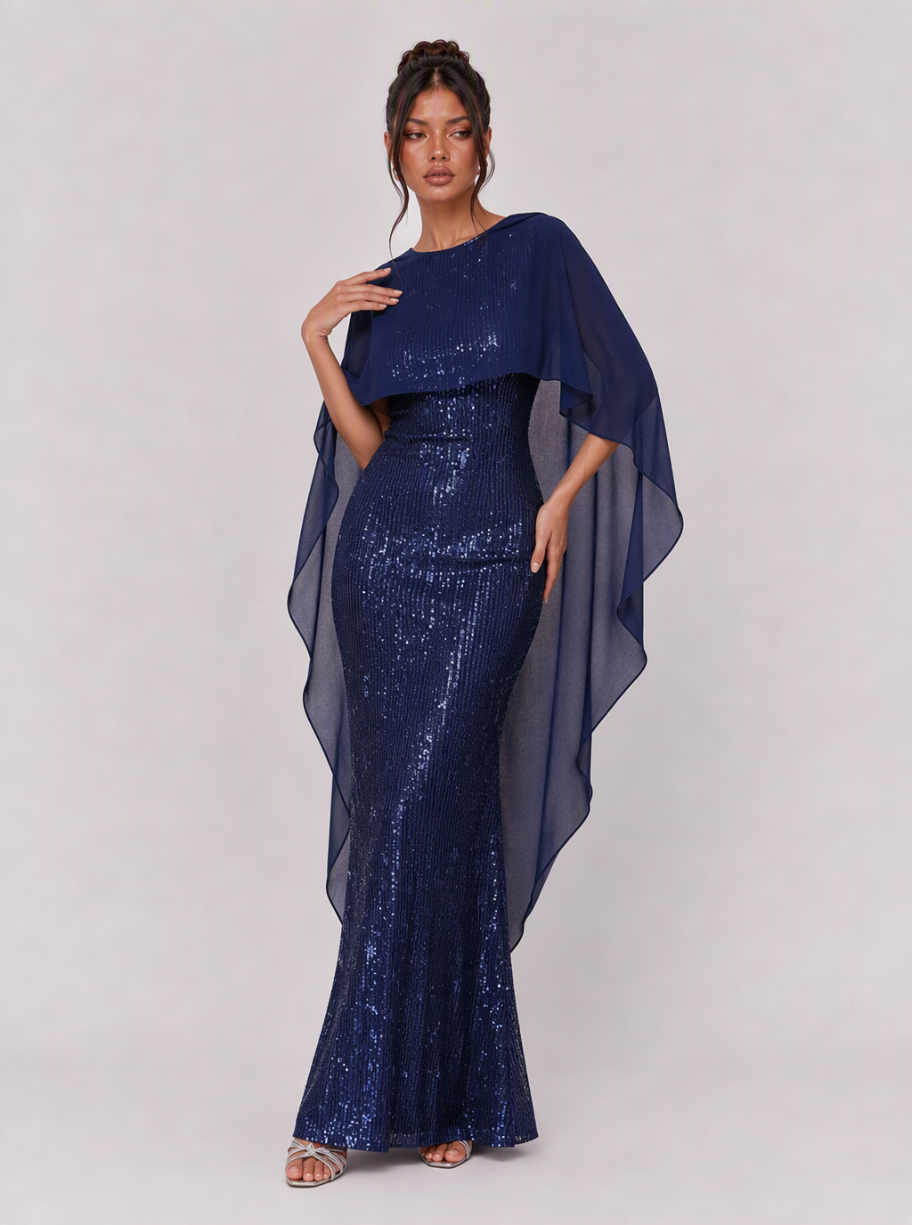 Zephrina Berenice sequined cape maxi dress in navy