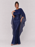 Zephrina Berenice sequined cape maxi dress in navy