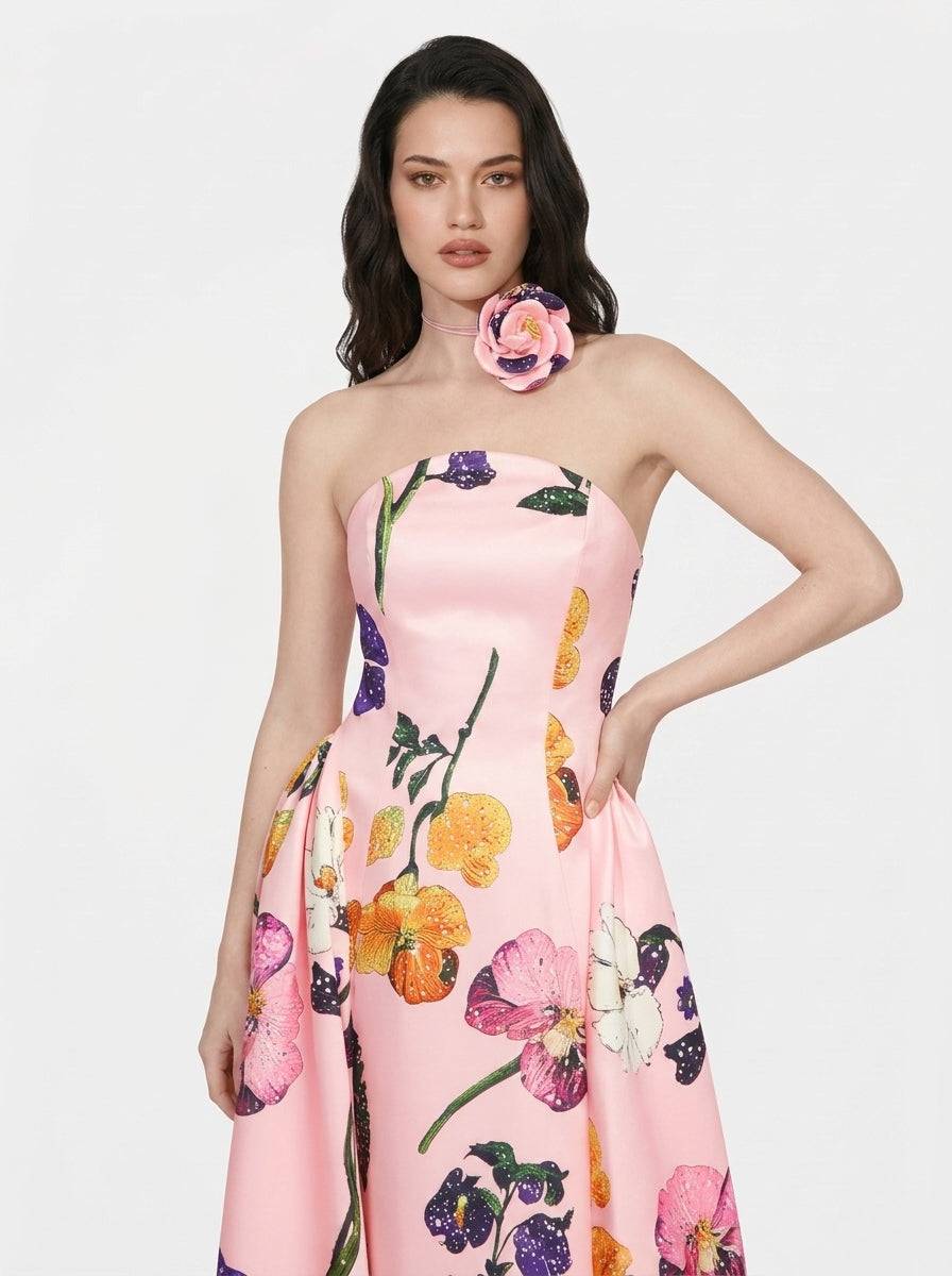 Zephrina Vionette floral satin maxi dress in pink