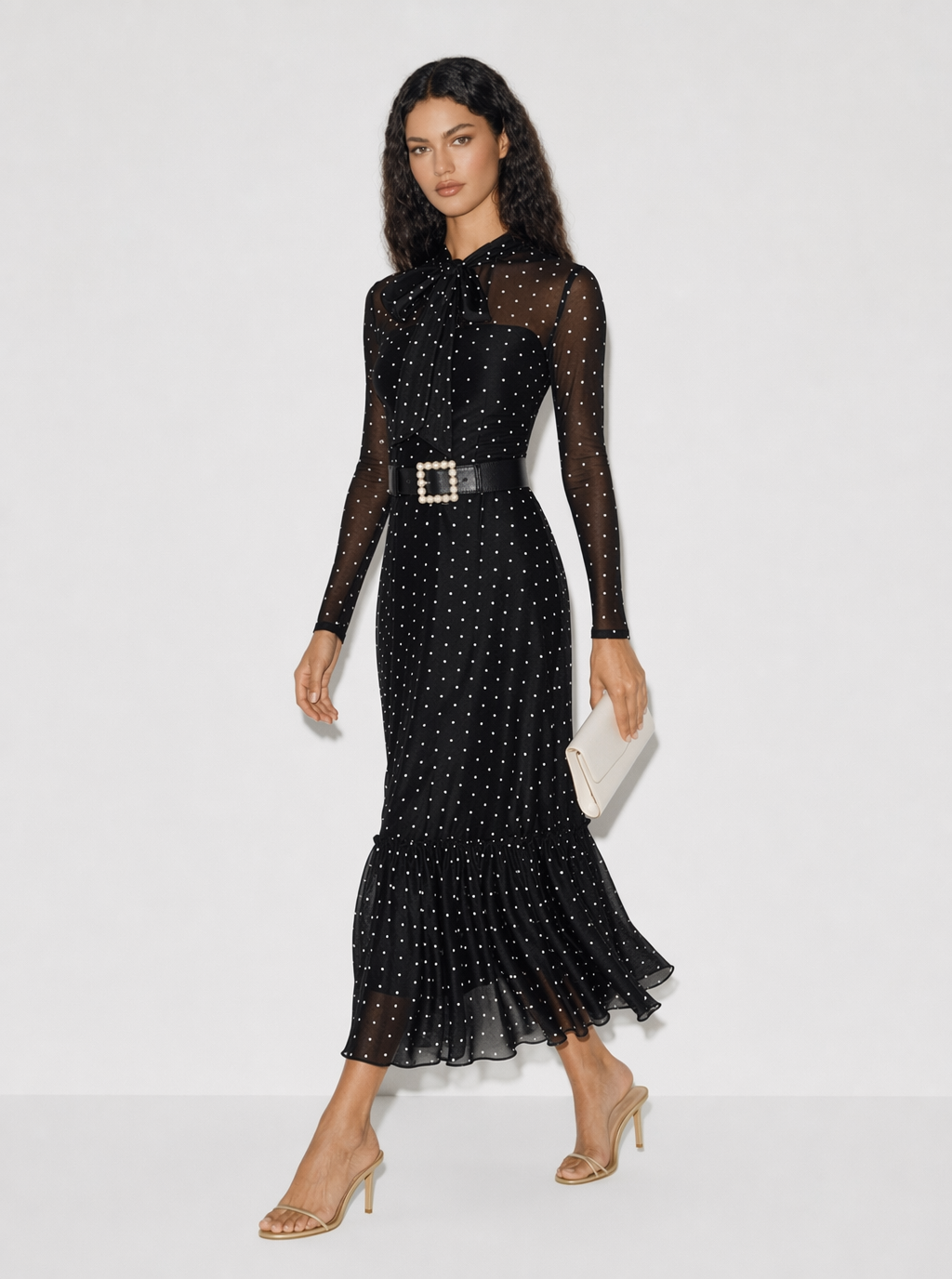 Zephrina Amara polka dot bow maxi dress in black