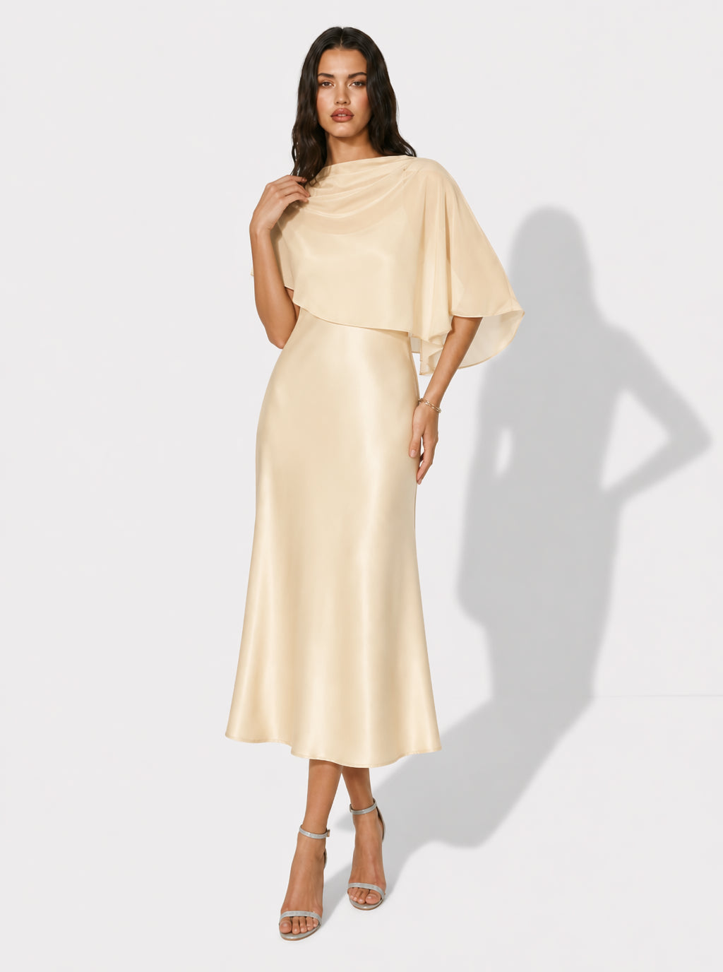 Zephrina Elaria cape overlay midi dress in blue