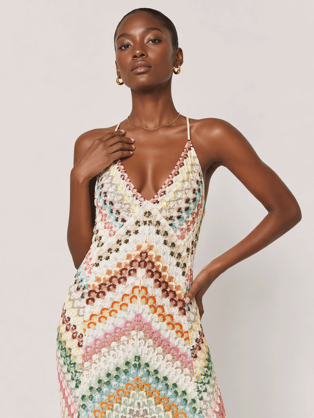 Rainbow Crochet Deep V Maxi Dress