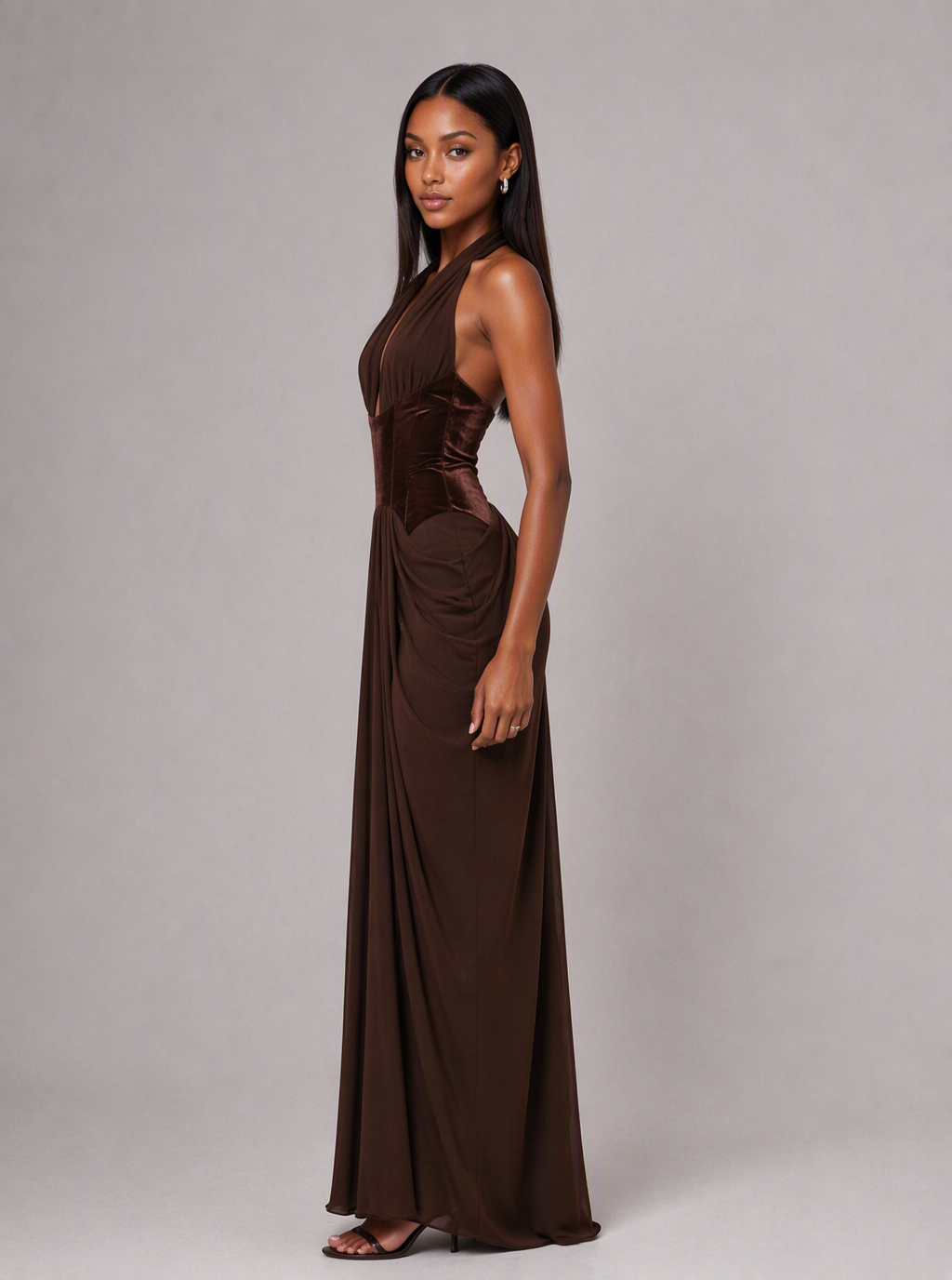 Zephrina Damaris halter draped maxi dress in light green