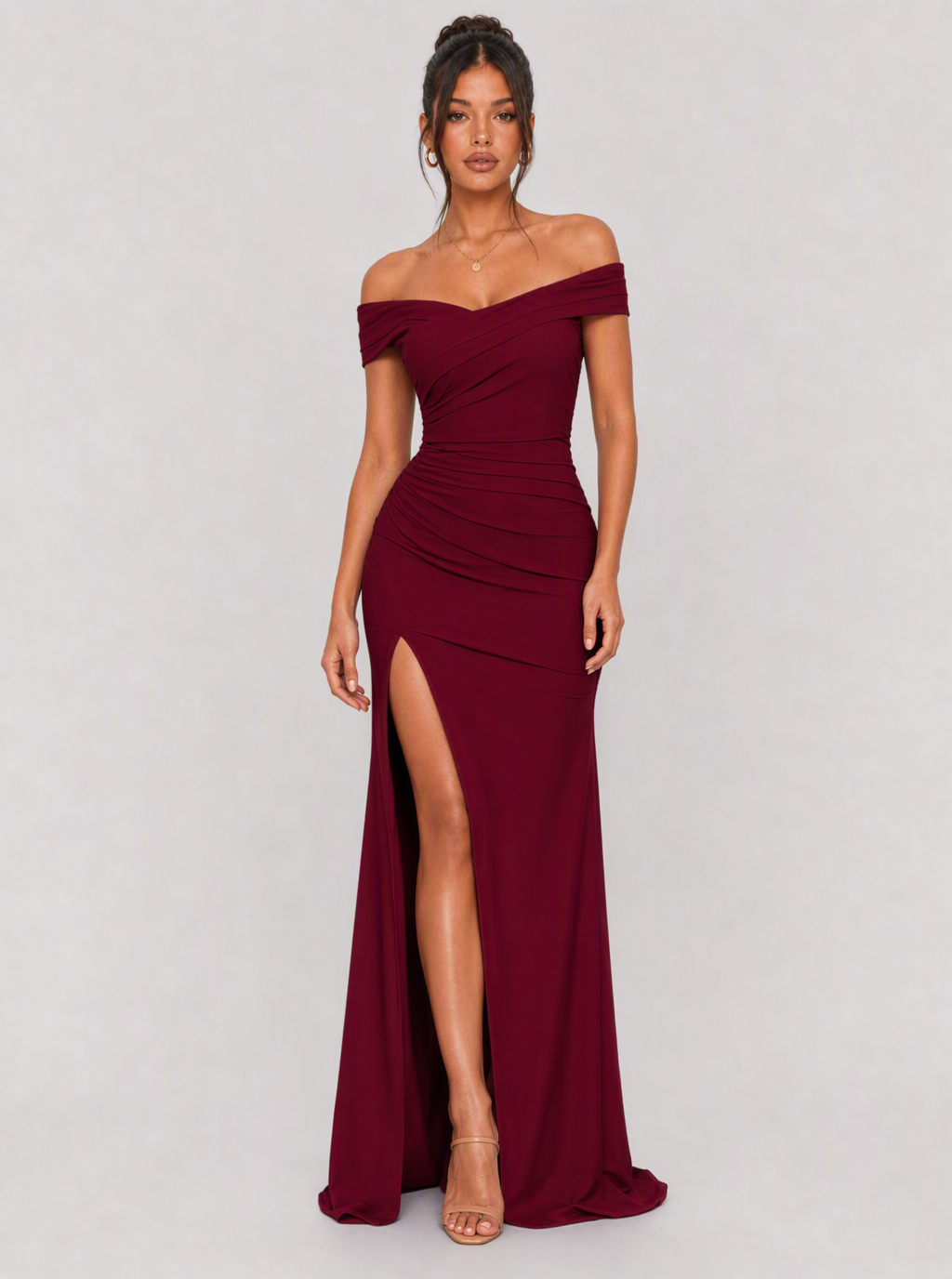 Zephrina Melisande off-shoulder slit maxi dress in red