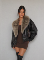 Zephrina Feliciana plush-collar jacket in dark coffee