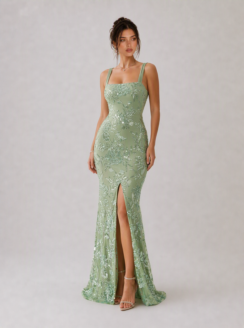 Zephrina Kallista beaded mesh maxi dress