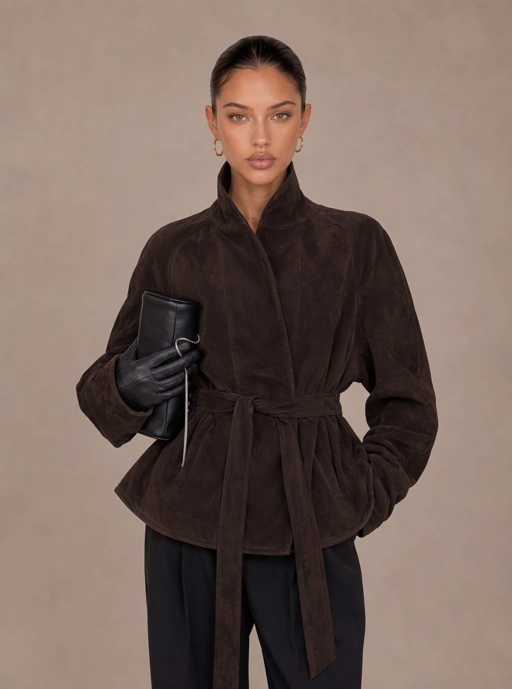 Zephrina Ines belted suede peplum jacket