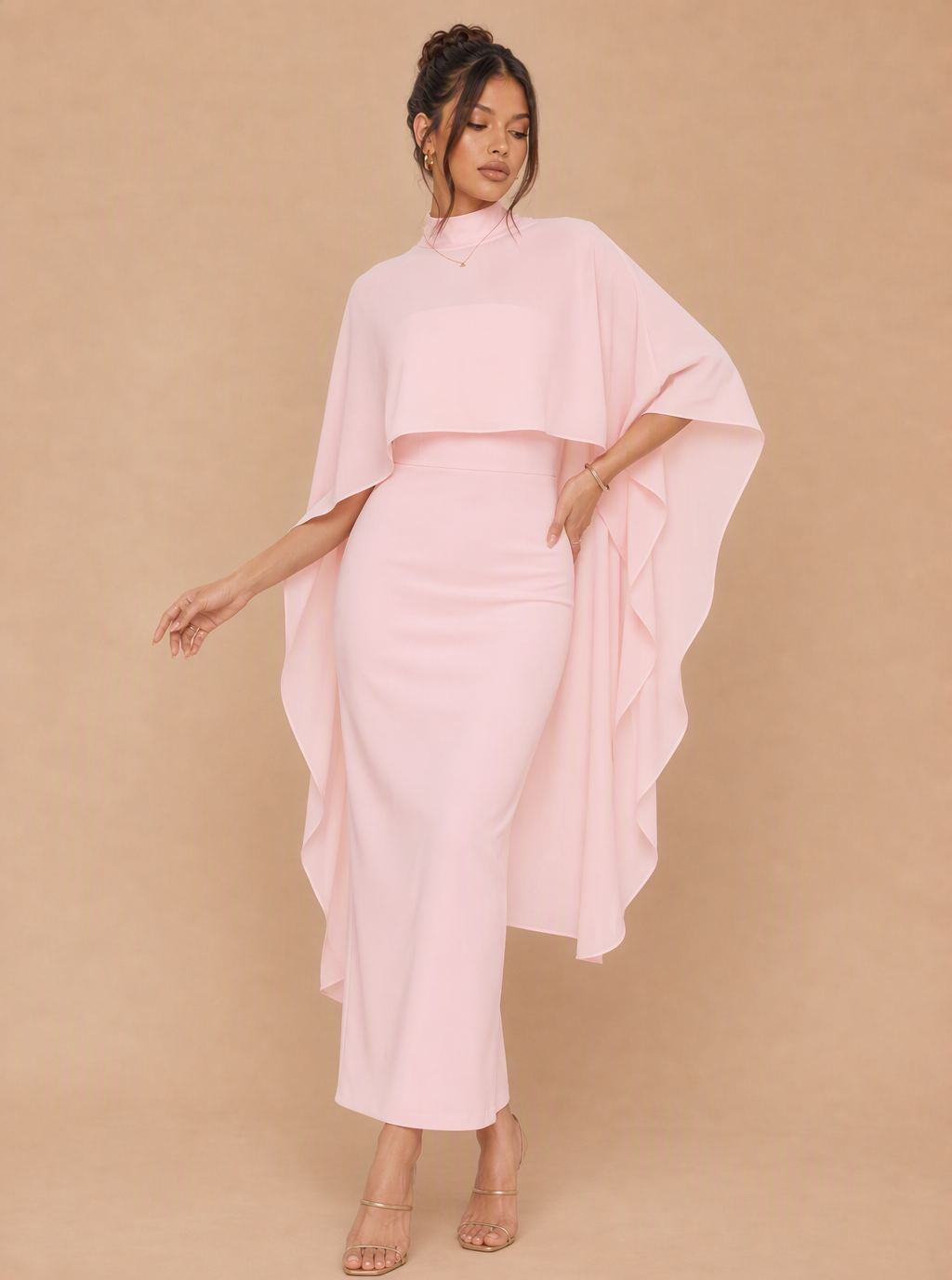 Zephrina Ismeria cape overlay midi dress in white