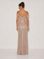 Zephrina Calanthe sequin off-shoulder maxi dress in champagne
