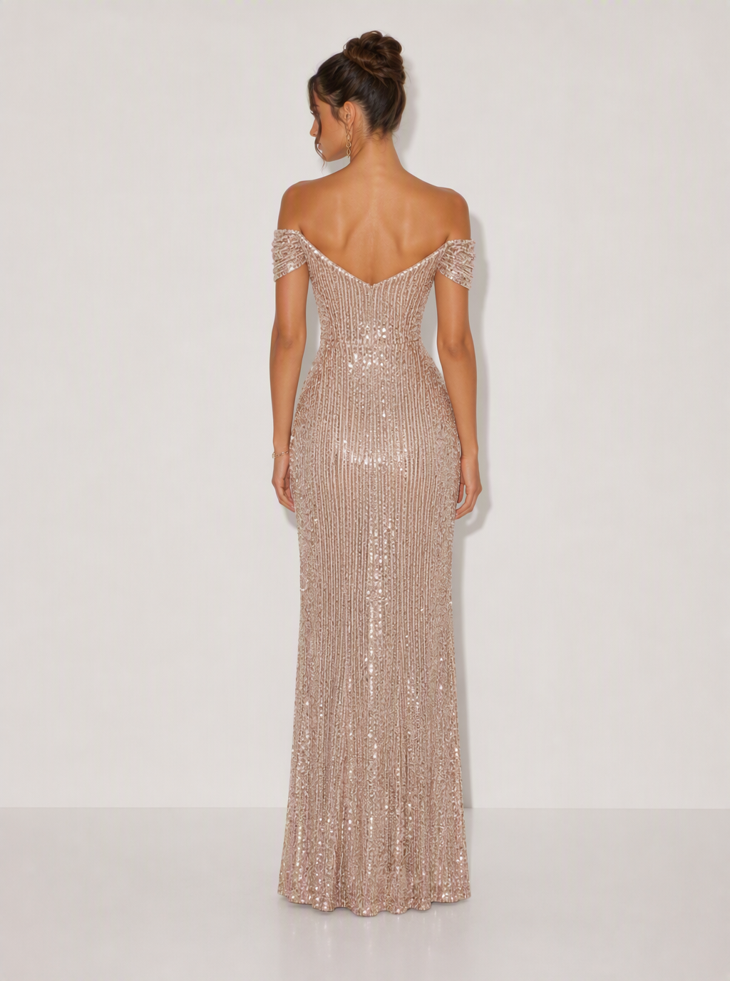 Zephrina Calanthe sequin off-shoulder maxi dress in champagne