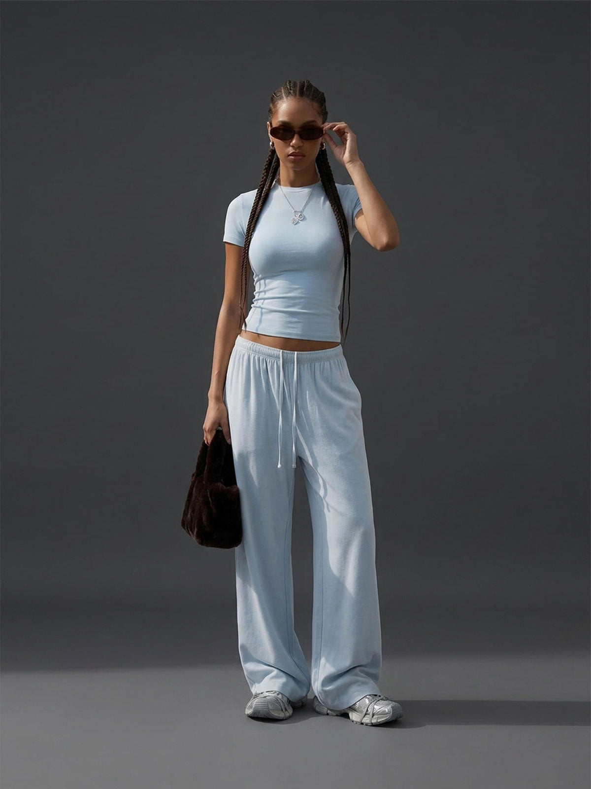 Fitted Short-Sleeve Tee & Straight-Leg Pants Set