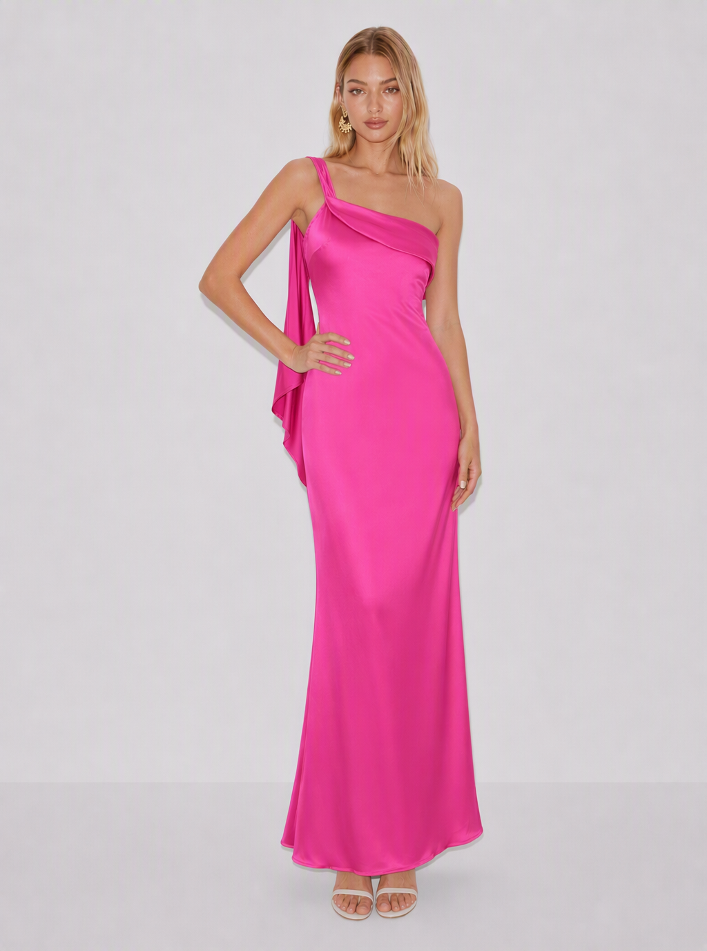 Oriane Scarf Drape Satin Maxi Dress