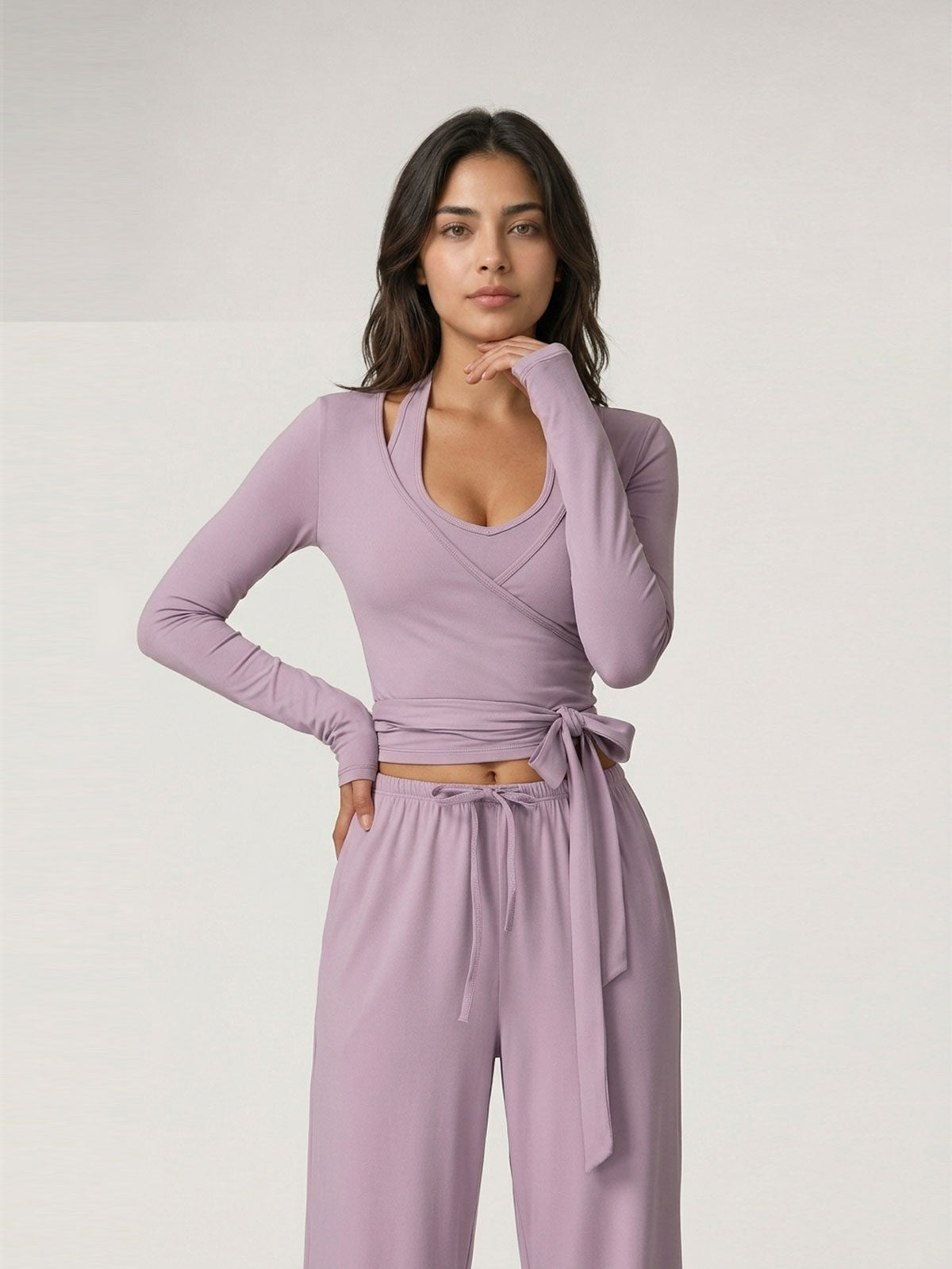 Ballet-Inspired Wrap Long-Sleeve Crop Top