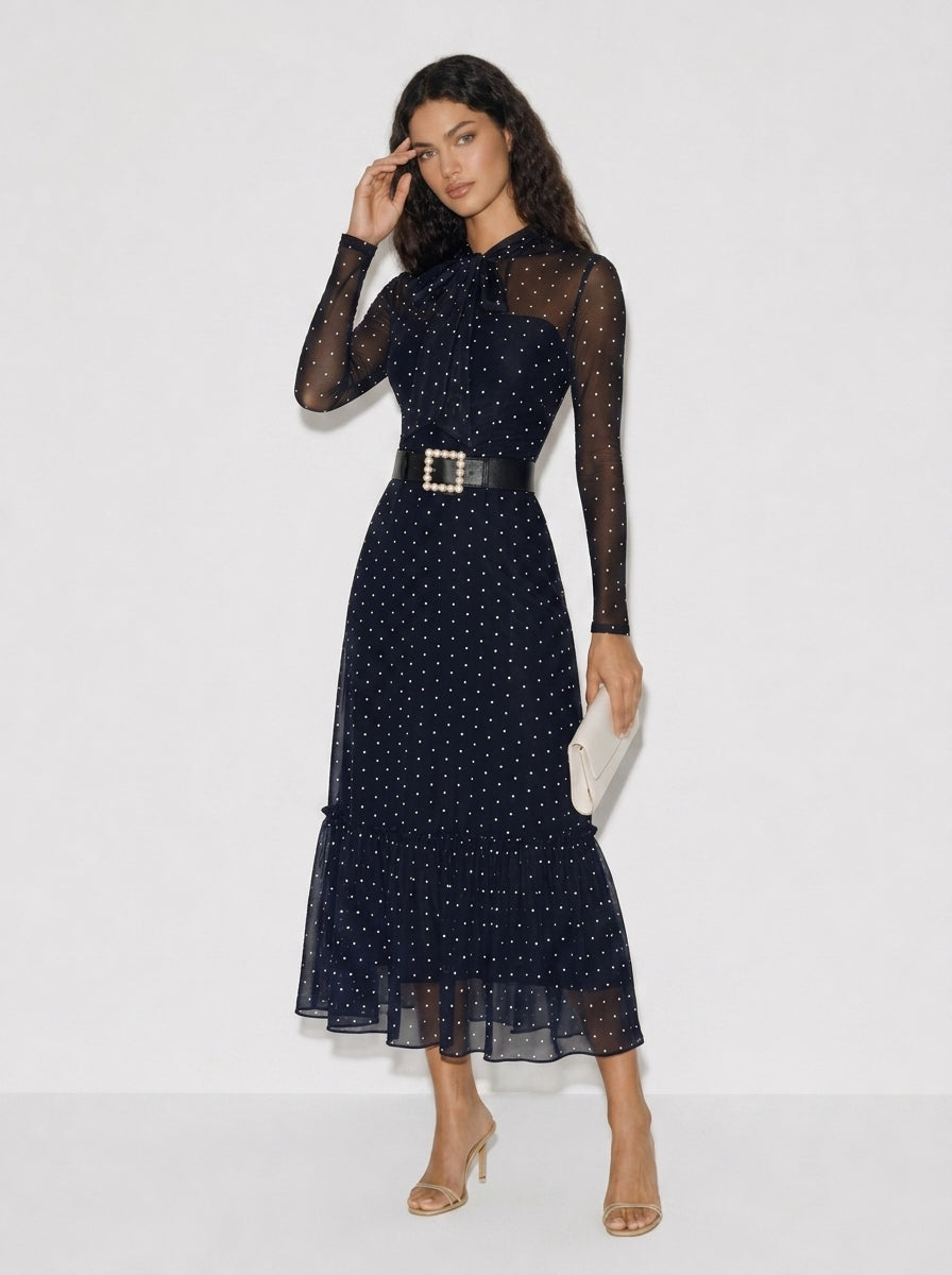 Amara Polka-Dot Maxikleid mit Schleife