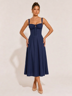Olivia Midi-Kleid mit Raffung und eckigem Ausschnitt