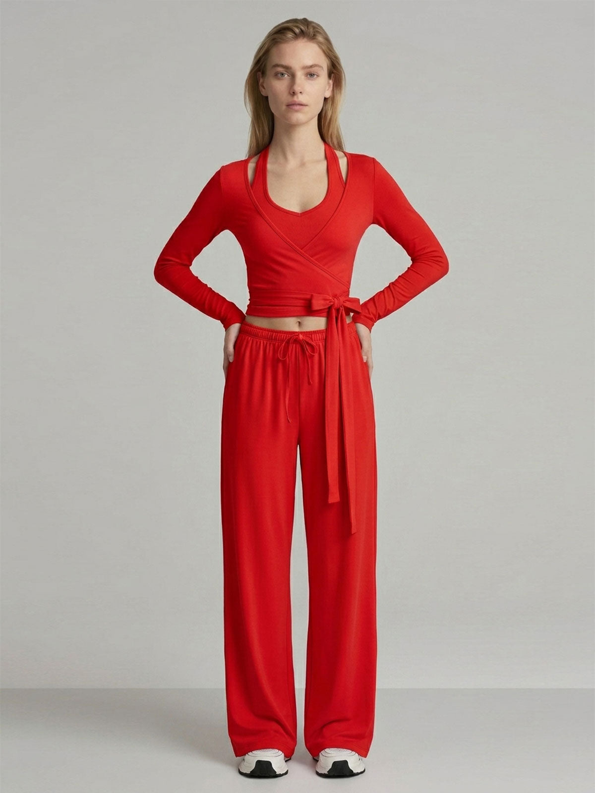 Ballet-Inspired Wrap Top & Wide-Leg Pants Set