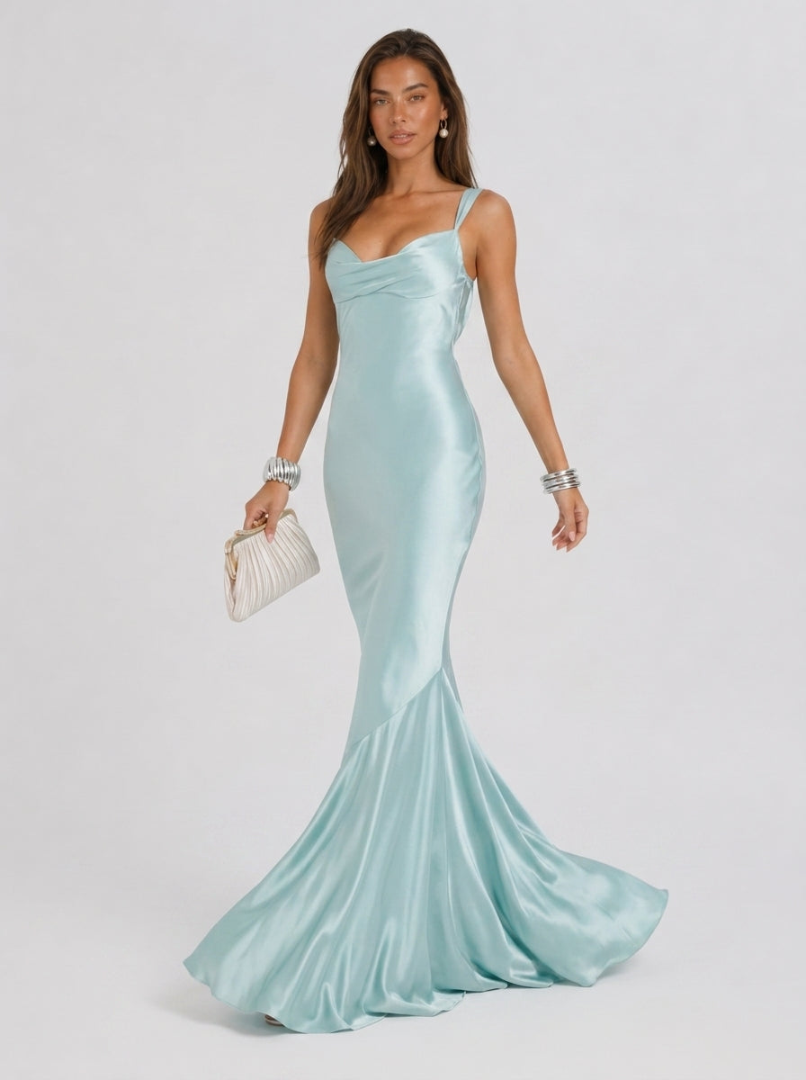 Zephrina satin-look mermaid maxi dress in blue