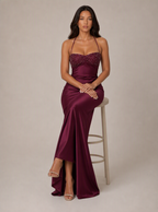 Zephrina Evelora lace-up satin maxi dress