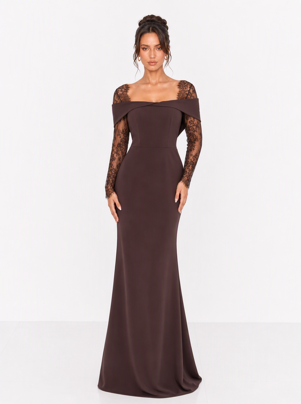 Zephrina Aurette lace sleeve column maxi dress