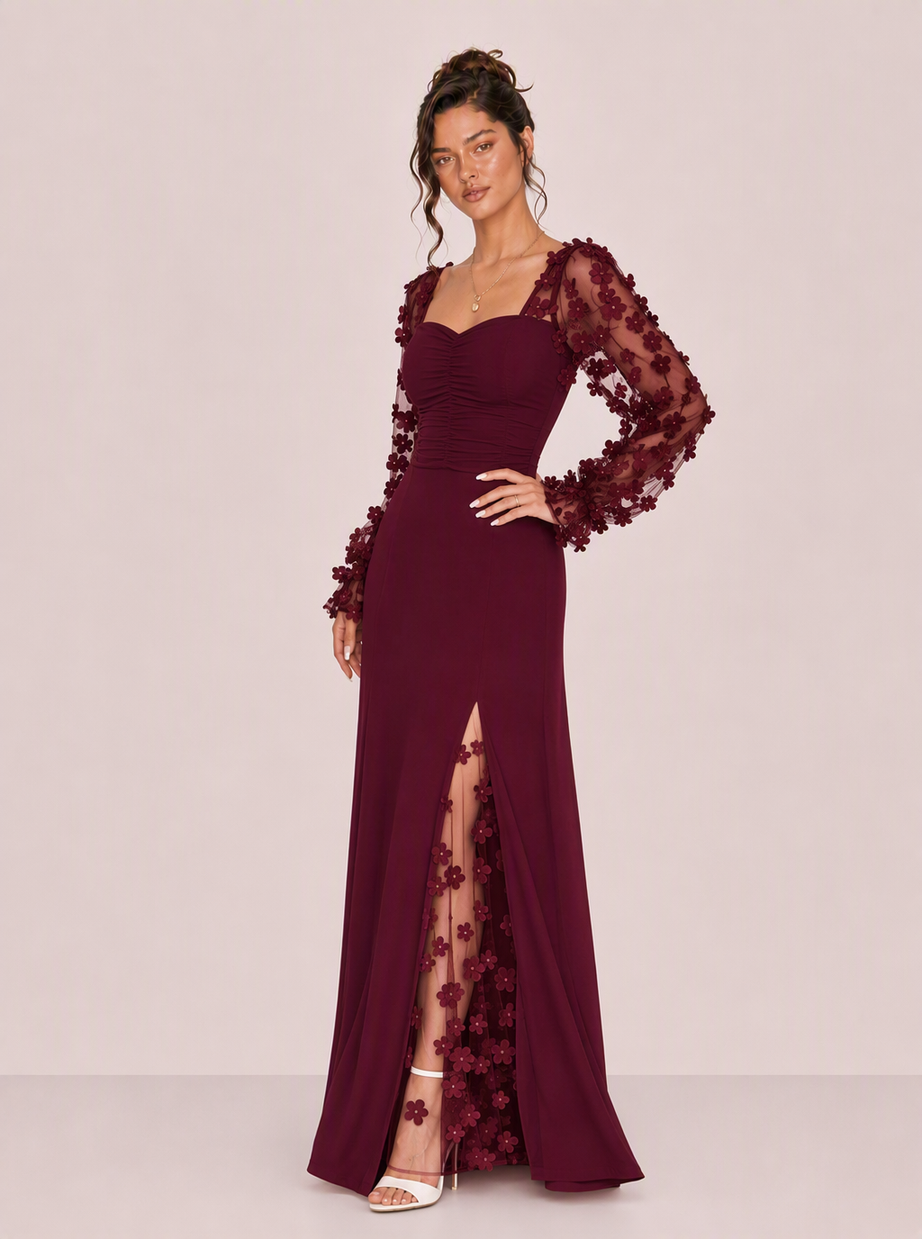 Zephrina Orlaith floral applique maxi dress in burgundy