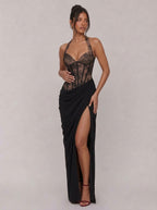 Theresa Lace Corset Slit Maxi Dress