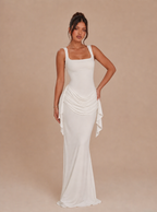 Zephrina Christiane cape-detail draped maxi dress in white