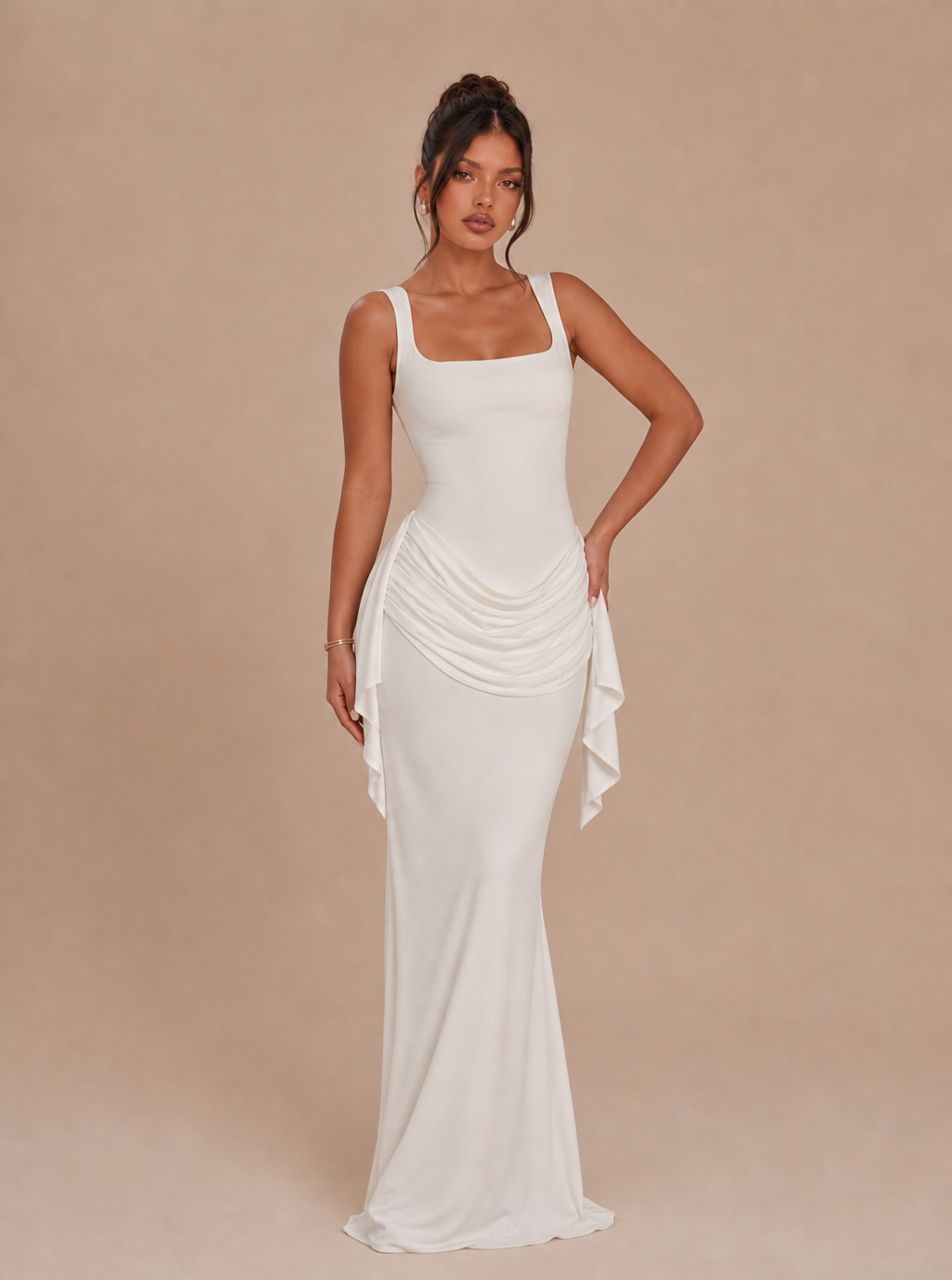 Zephrina Christiane cape-detail draped maxi dress in white