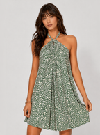 Zephrina Elena dotted halter mini dress in green
