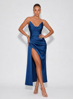 Zephrina Nerine draped one-shoulder maxi dress in blue