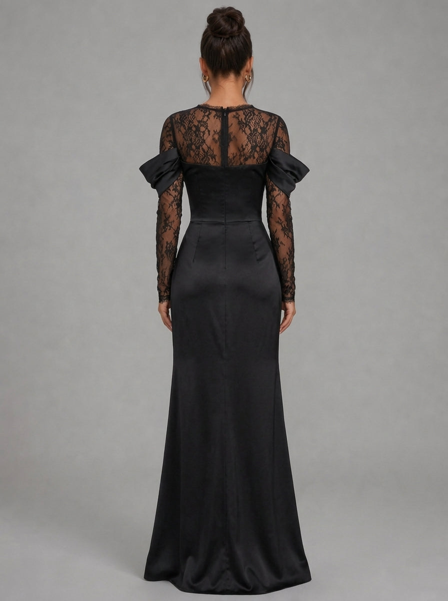 Zephrina Danessa lace drape maxi dress in black