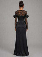 Zephrina Danessa lace drape maxi dress in black