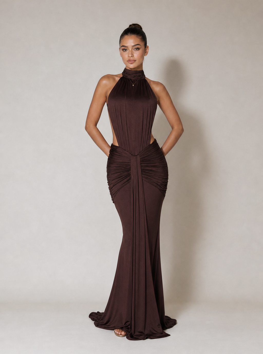 Zephrina Briony halter cutout maxi dress in black
