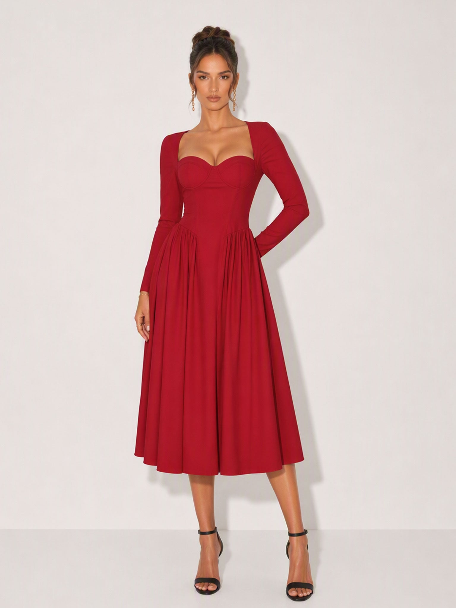 Zephrina Celestine sweetheart knit midi dress in red