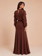Zephrina Elspeth ruffle chiffon maxi dress in brown