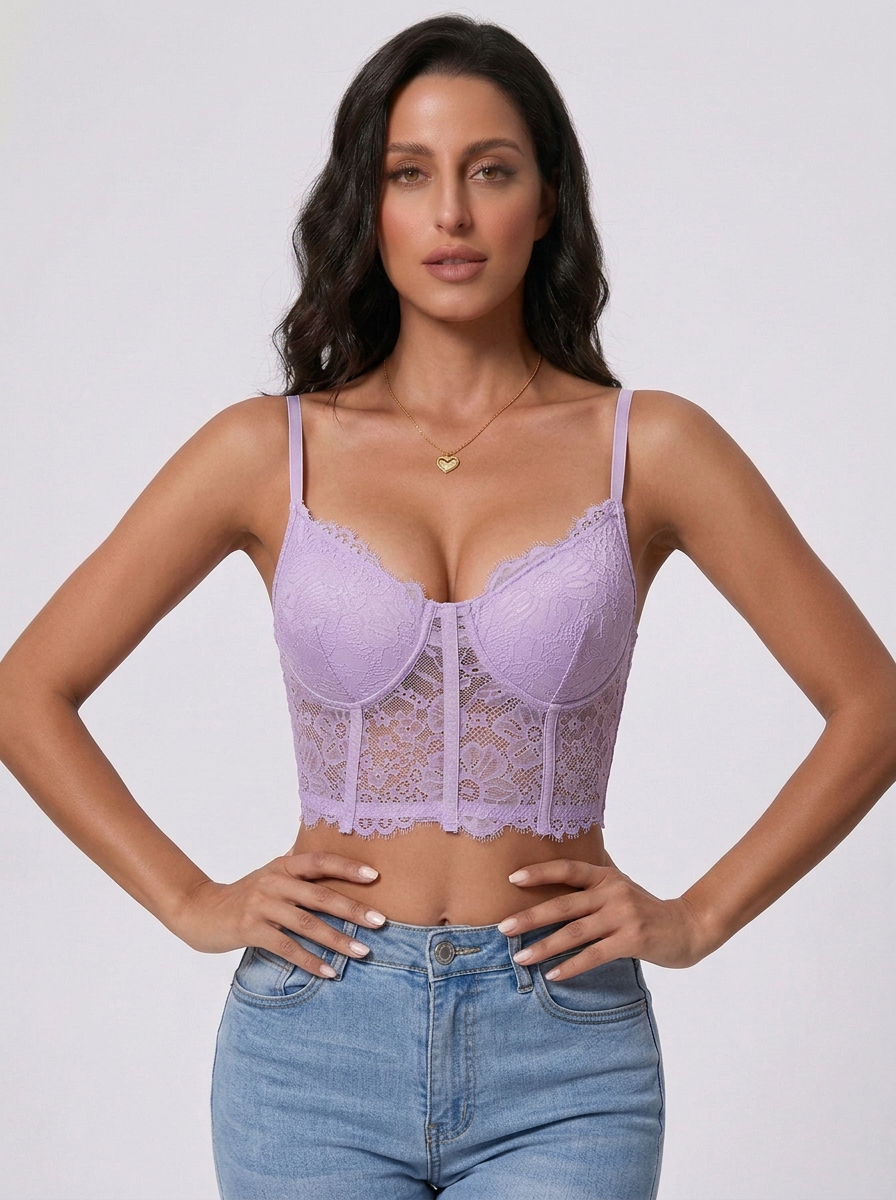 Zephrina longline floral lace bra in black
