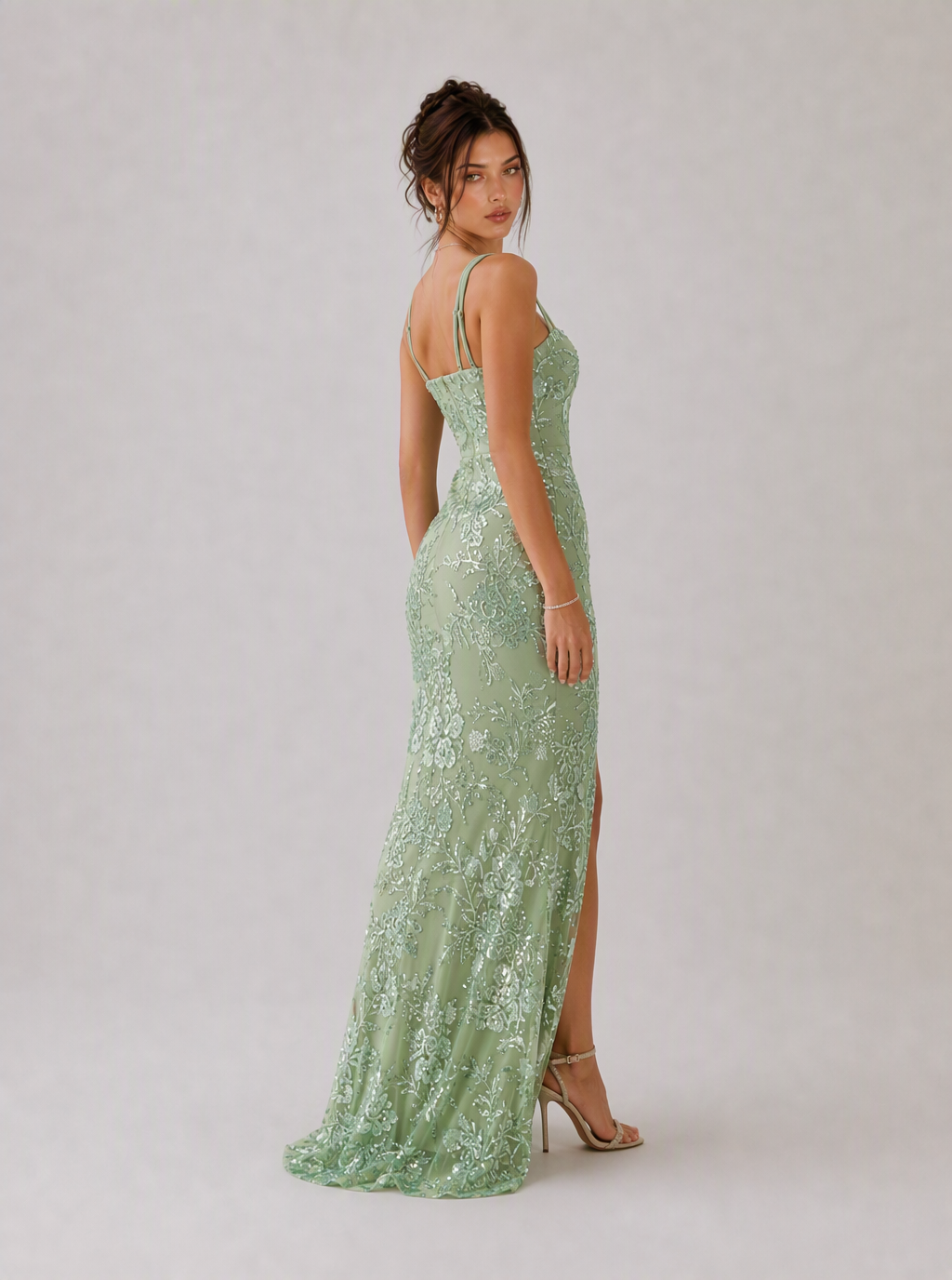 Zephrina Kallista beaded mesh maxi dress