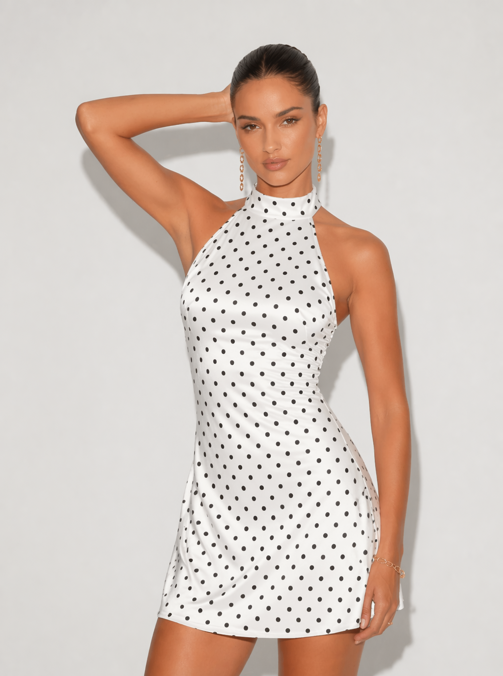 Zephrina Nerissa polka dot halter mini dress in white