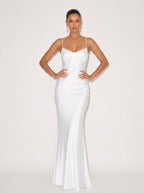 Zephrina Marielle satin lace-up maxi dress in white