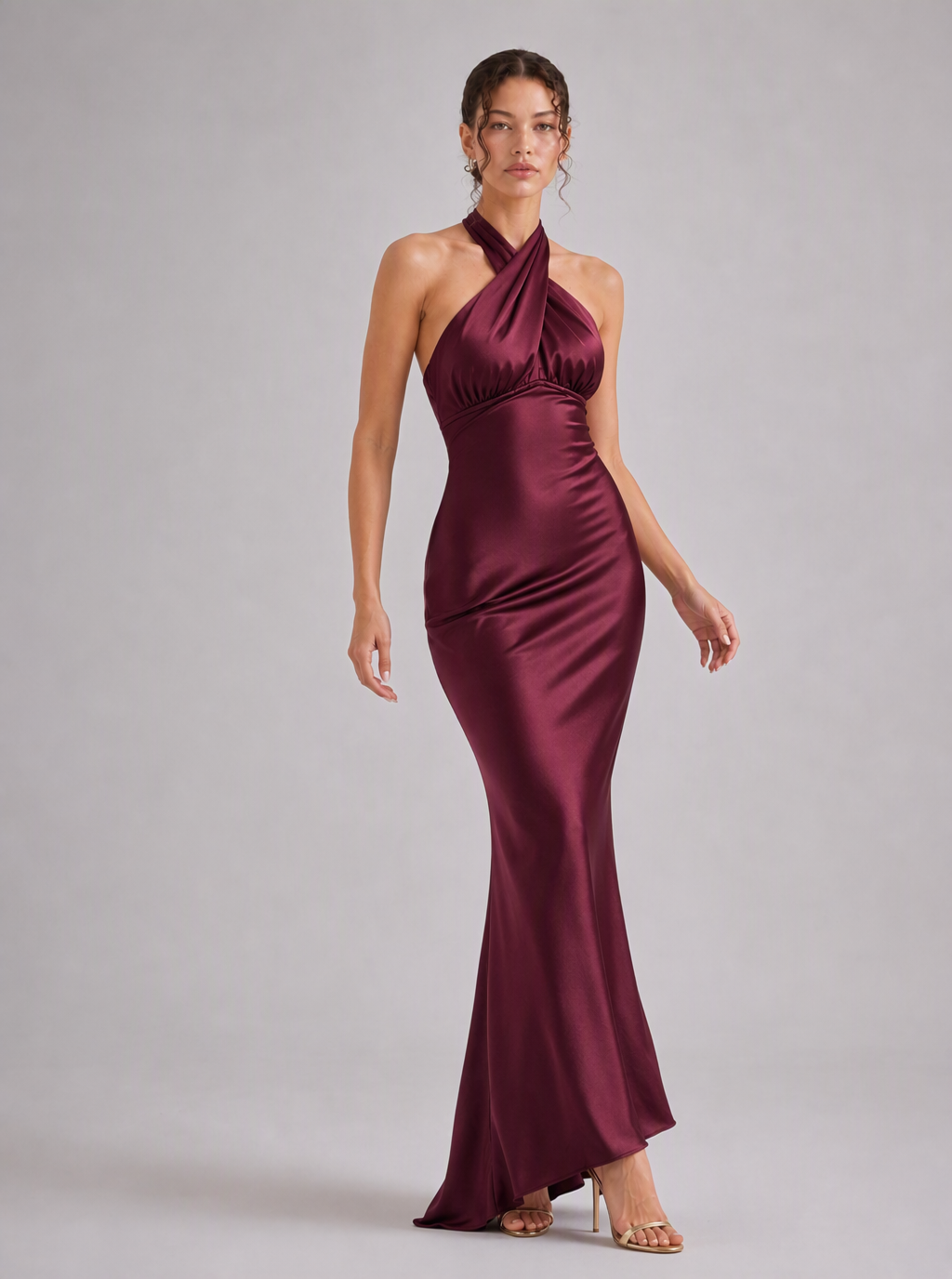 Zephrina Amandine cross-halter satin maxi dress in navy