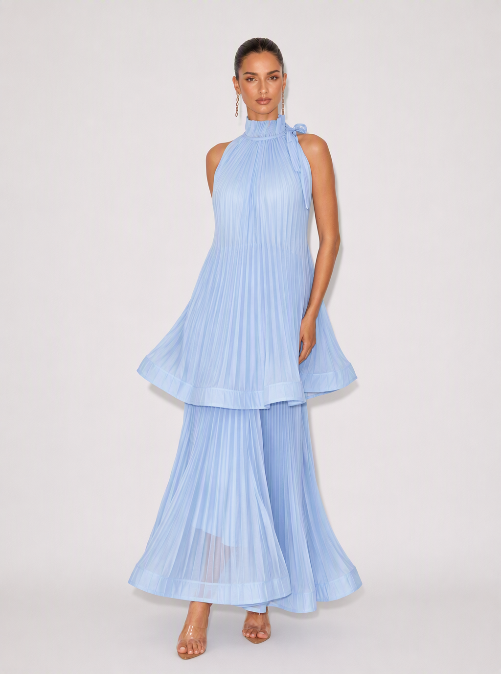Zephrina Leonie pleated tiered maxi dress in blue