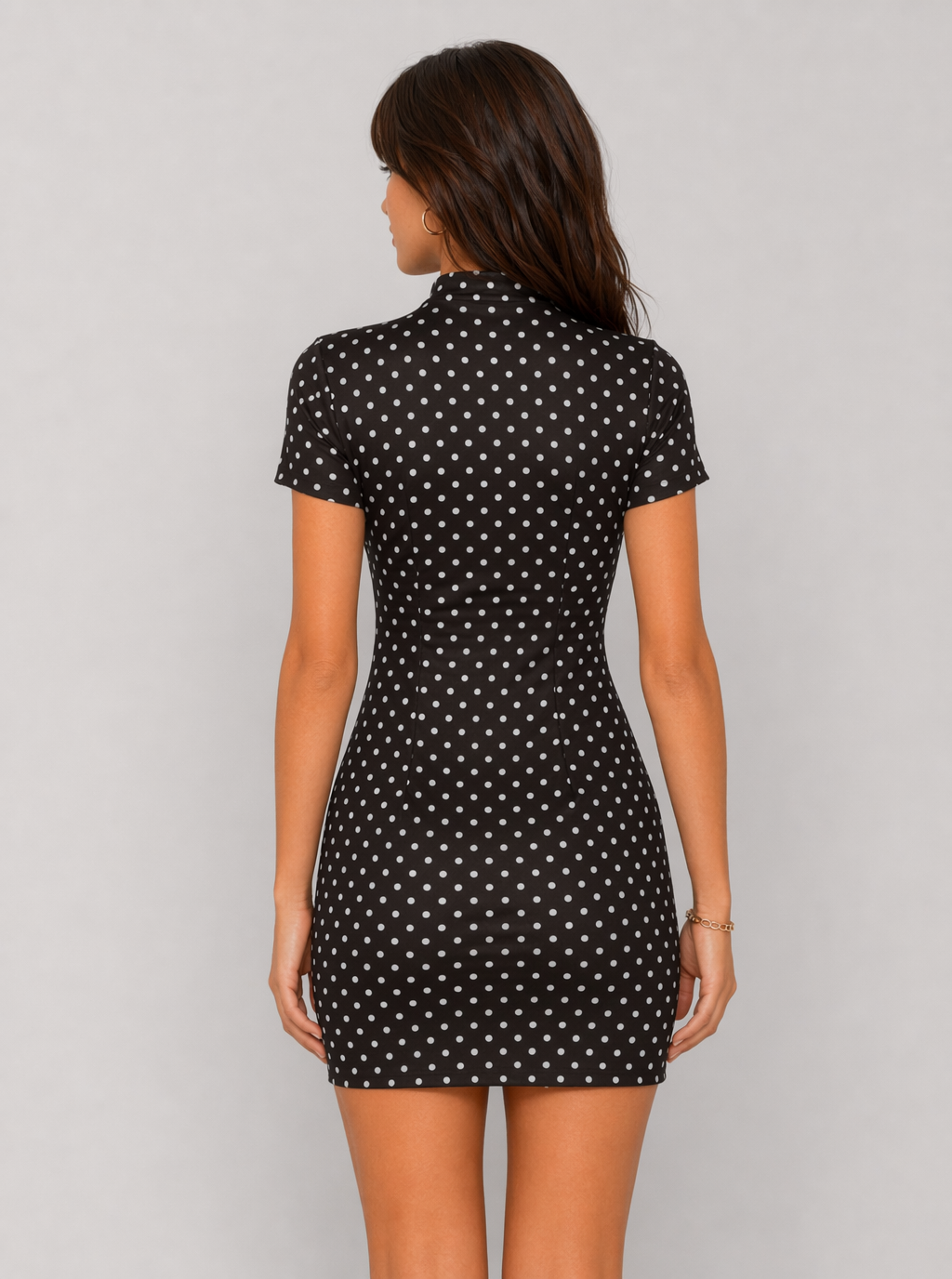 Zephrina Brielle polka dot tie-neck mini dress in black