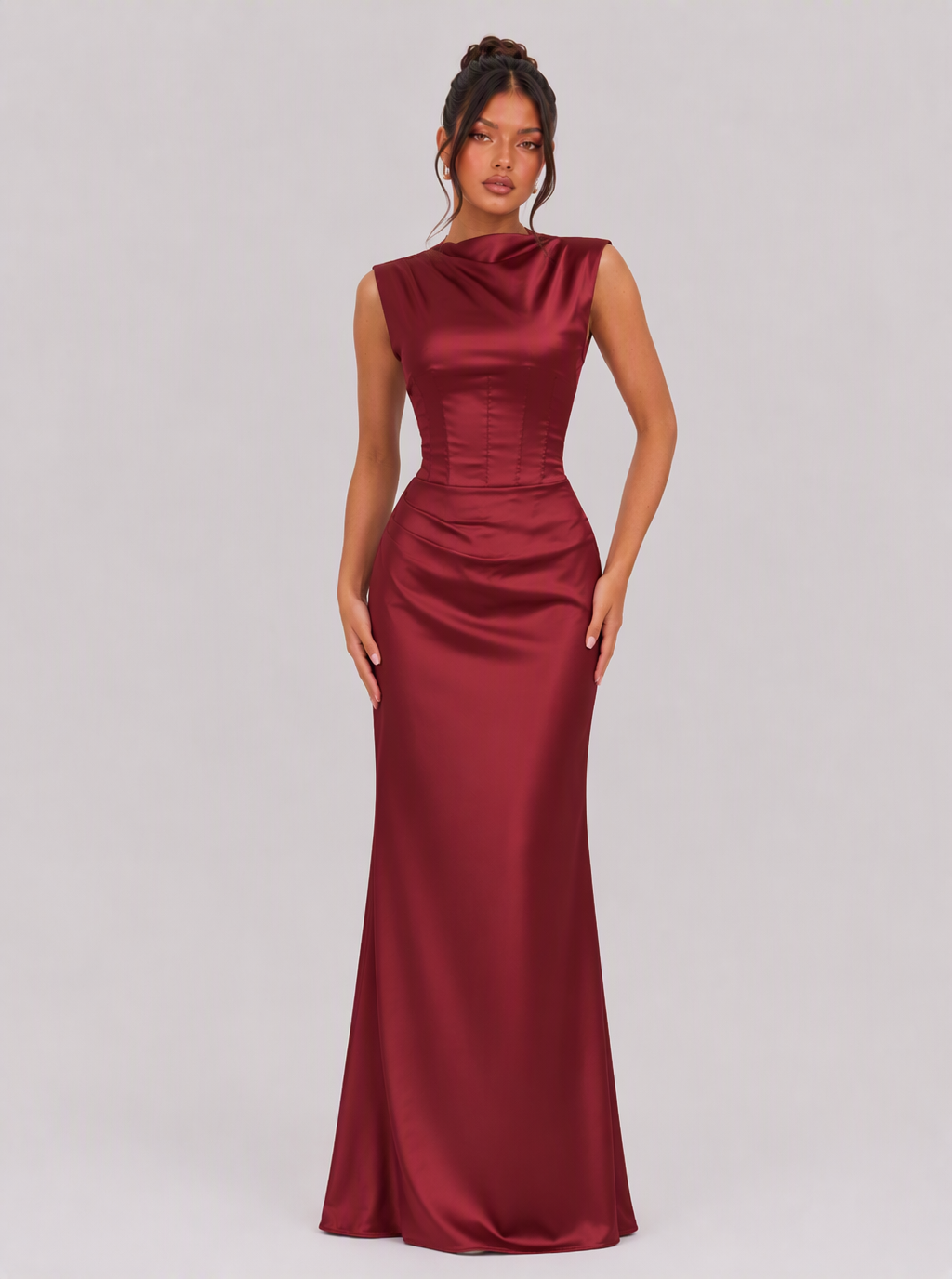 Zephrina Apolline high-neck satin maxi dress in burgundy