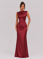 Zephrina Apolline high-neck satin maxi dress in burgundy