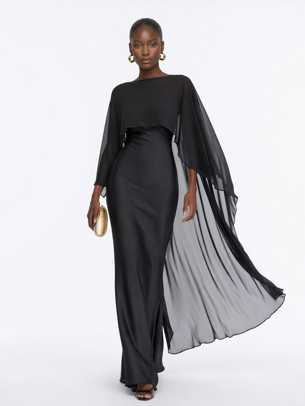 2-in-1 Cape Overlay Mermaid Maxi Dress
