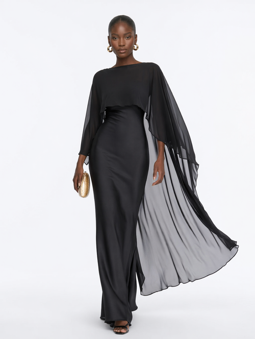 2-in-1 Cape Overlay Mermaid Maxi Dress Set