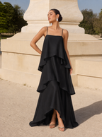 Solene Tiered Satin-Look Maxi Dress
