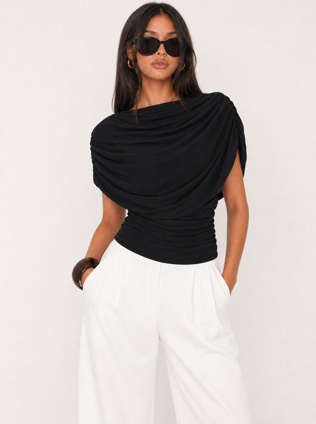 Reese Drapierter Mesh-Top