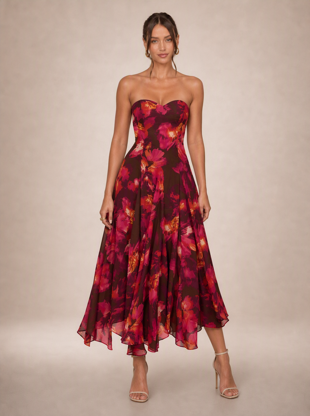 Zephrina Helvianne strapless floral midi dress