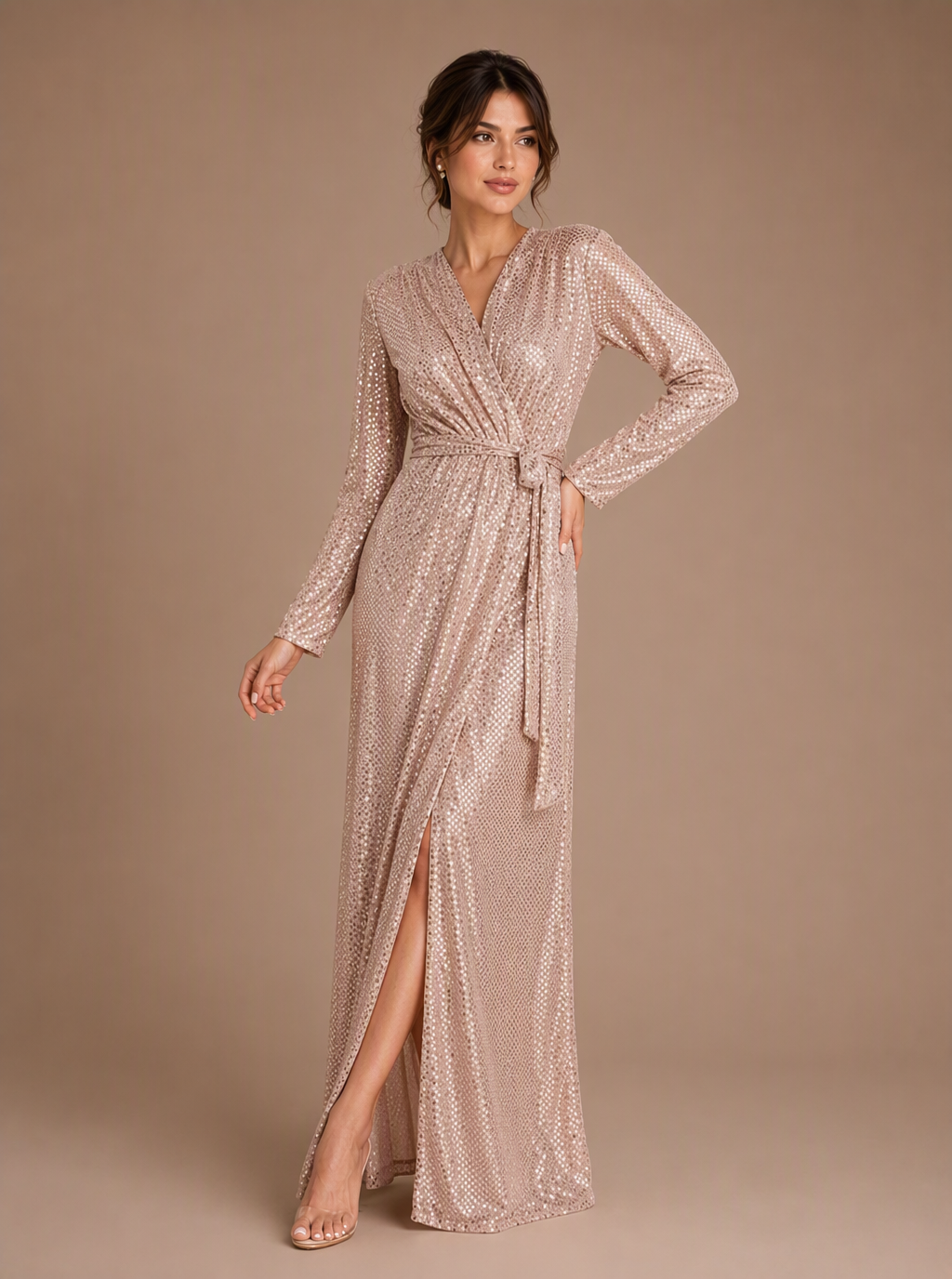 Zephrina Elowen metallic wrap maxi dress in pink